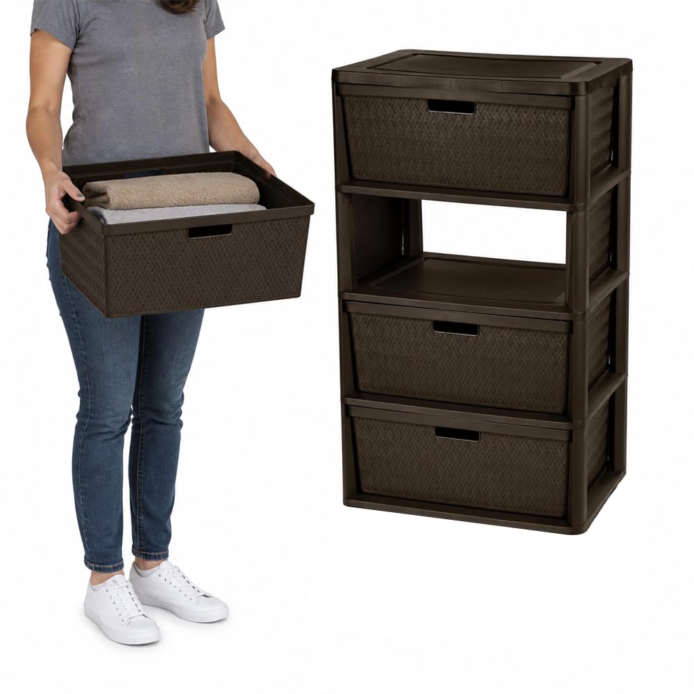 Brown 4 Drawer Plastic Storage Organizer I464056