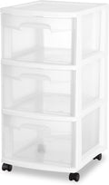 Plastic Storage Drawer Cart with 3 Drawers and Wheels, White K5180
