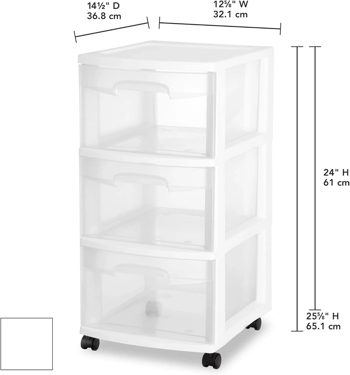 Plastic Storage Drawer Cart with 3 Drawers and Wheels, White K5180