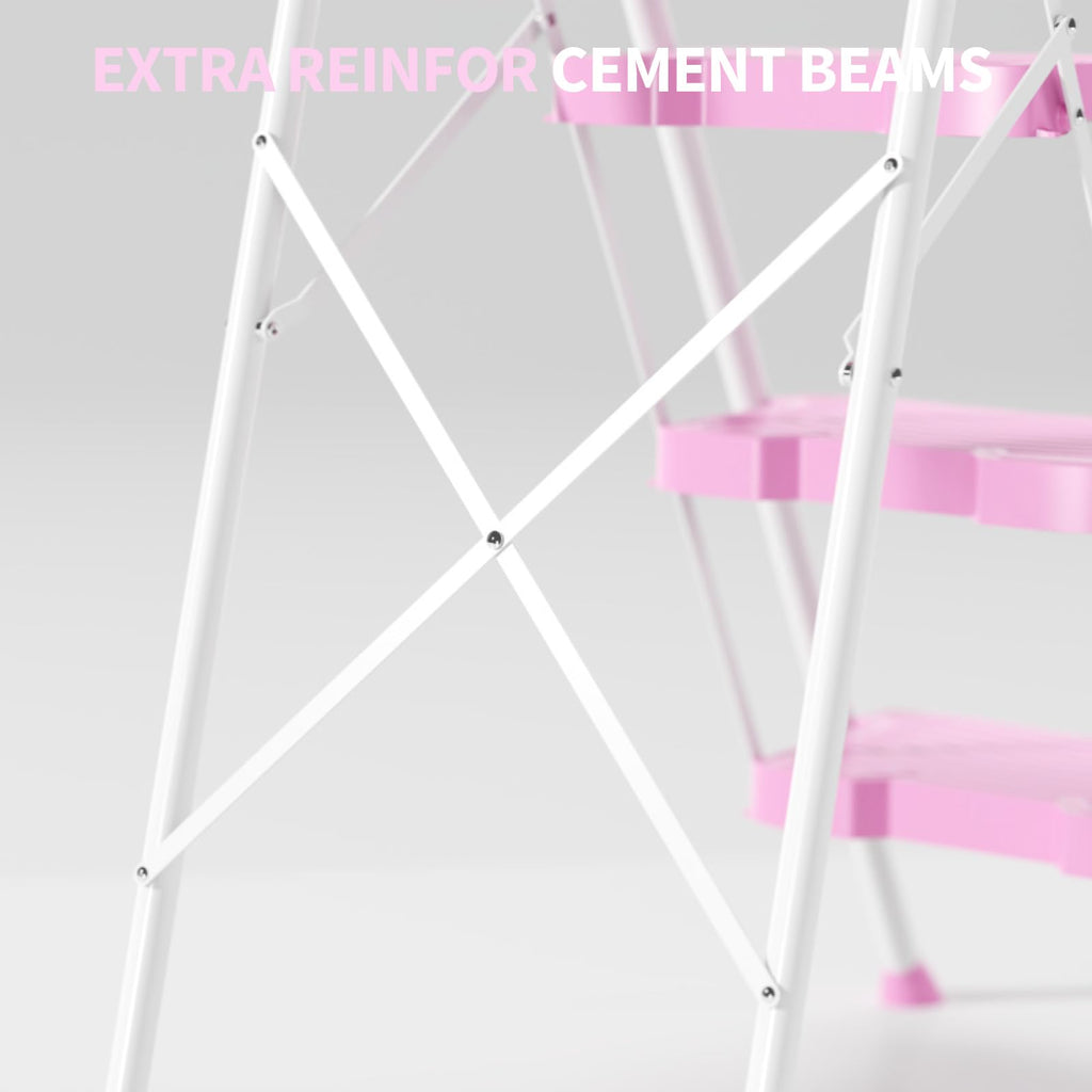 4 Step Pink Foldable Step Stool with Handrail L537