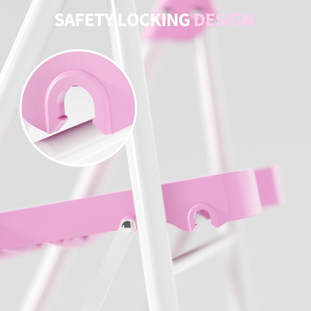 4 Step Pink Foldable Step Stool with Handrail L537