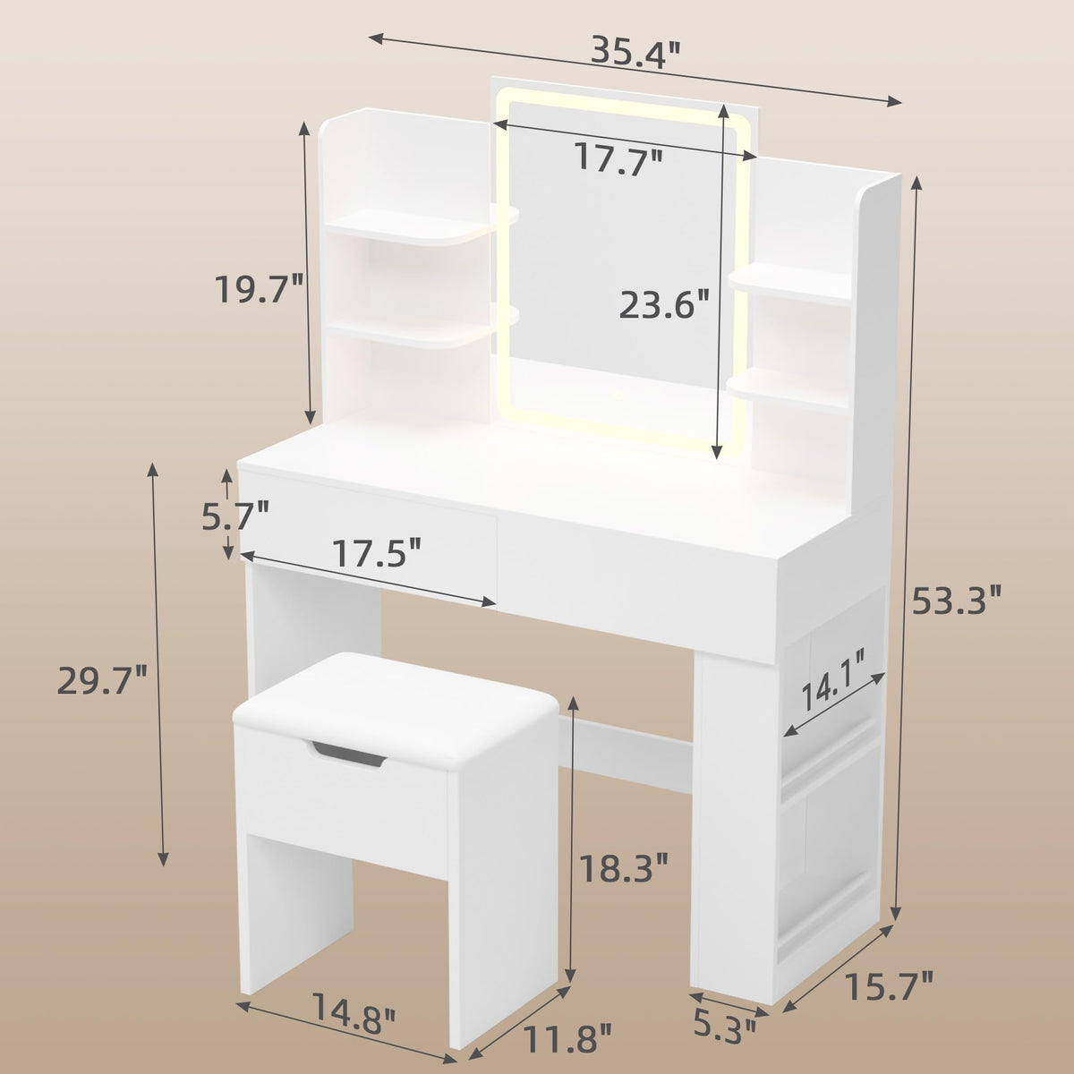 White Vanity Desk Set with LED Mirror F7975