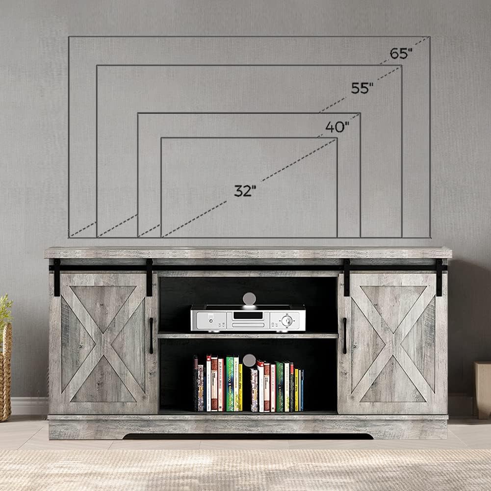 Rustic Grey TV Stand with Storage and Barn Doors M124