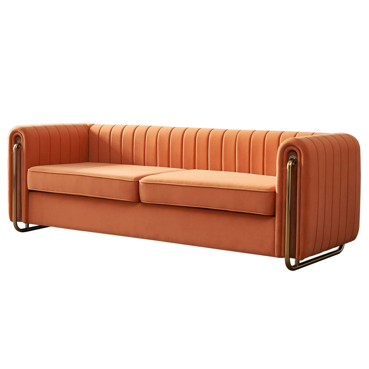 Orange Velvet 3-Seater Sofa with Gold Metal Legs X726504