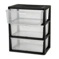 Black 3 Drawer Storage Organizer Tower with Clear Plastic Bins O976714