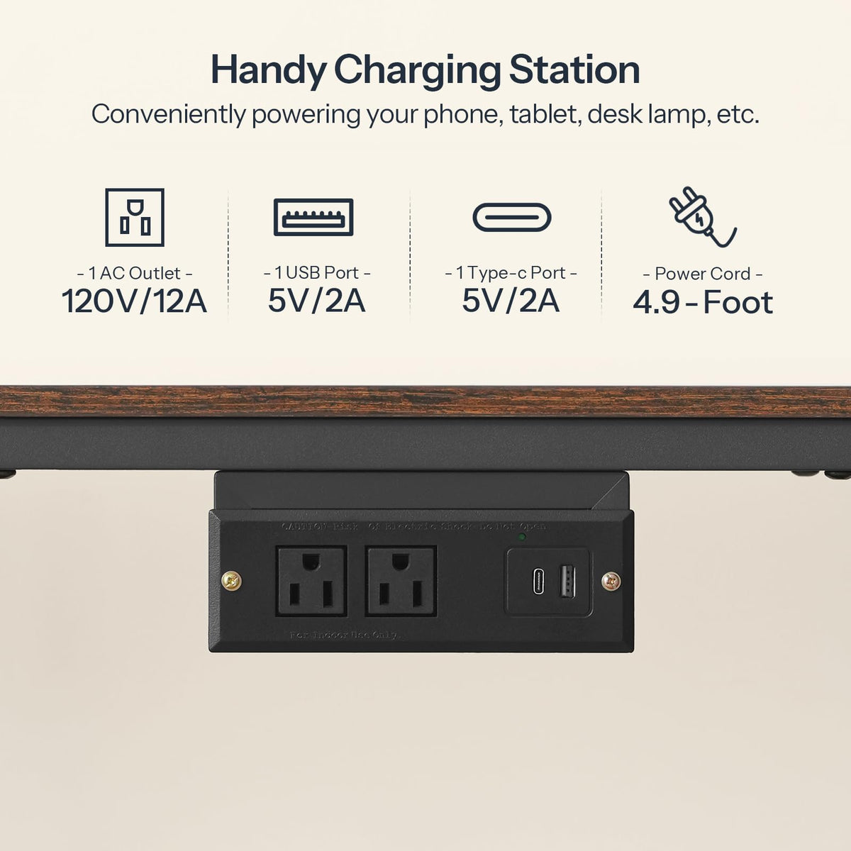 Rustic Brown and Black TV Stand with Charging Station O901627