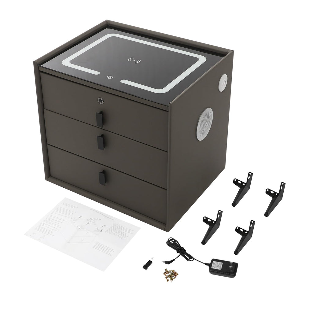 Solid Wood Nightstand with 3 Drawers F1073