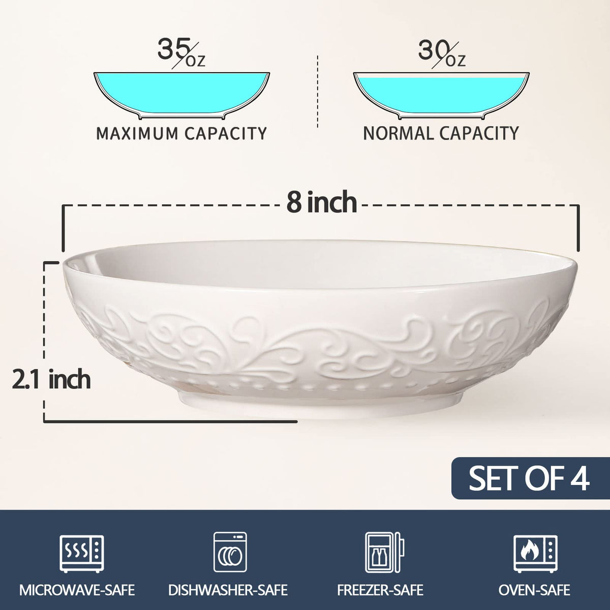 42oz Ceramic Ramen Bowl Set of 4 Q5648