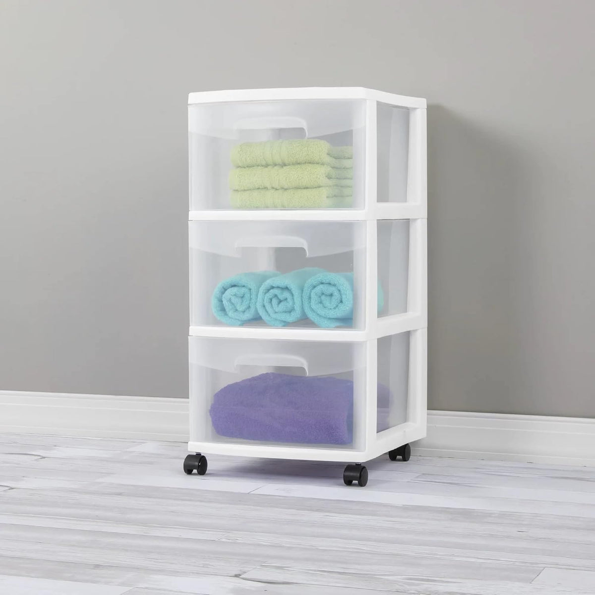 Plastic Storage Drawer Cart with 3 Drawers and Wheels, White K5180