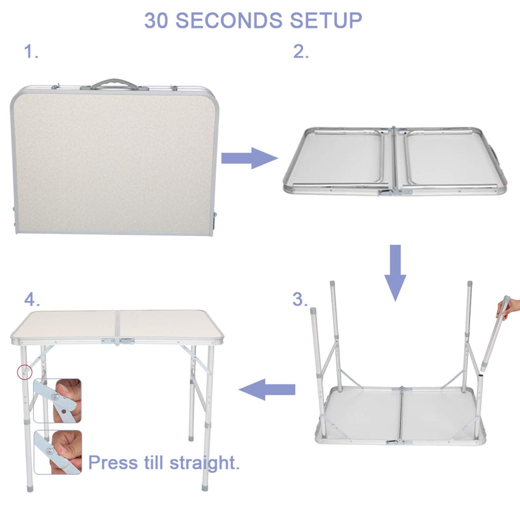 Aluminum Portable Folding Camping Table Adjustable Height Lightweight White W651
