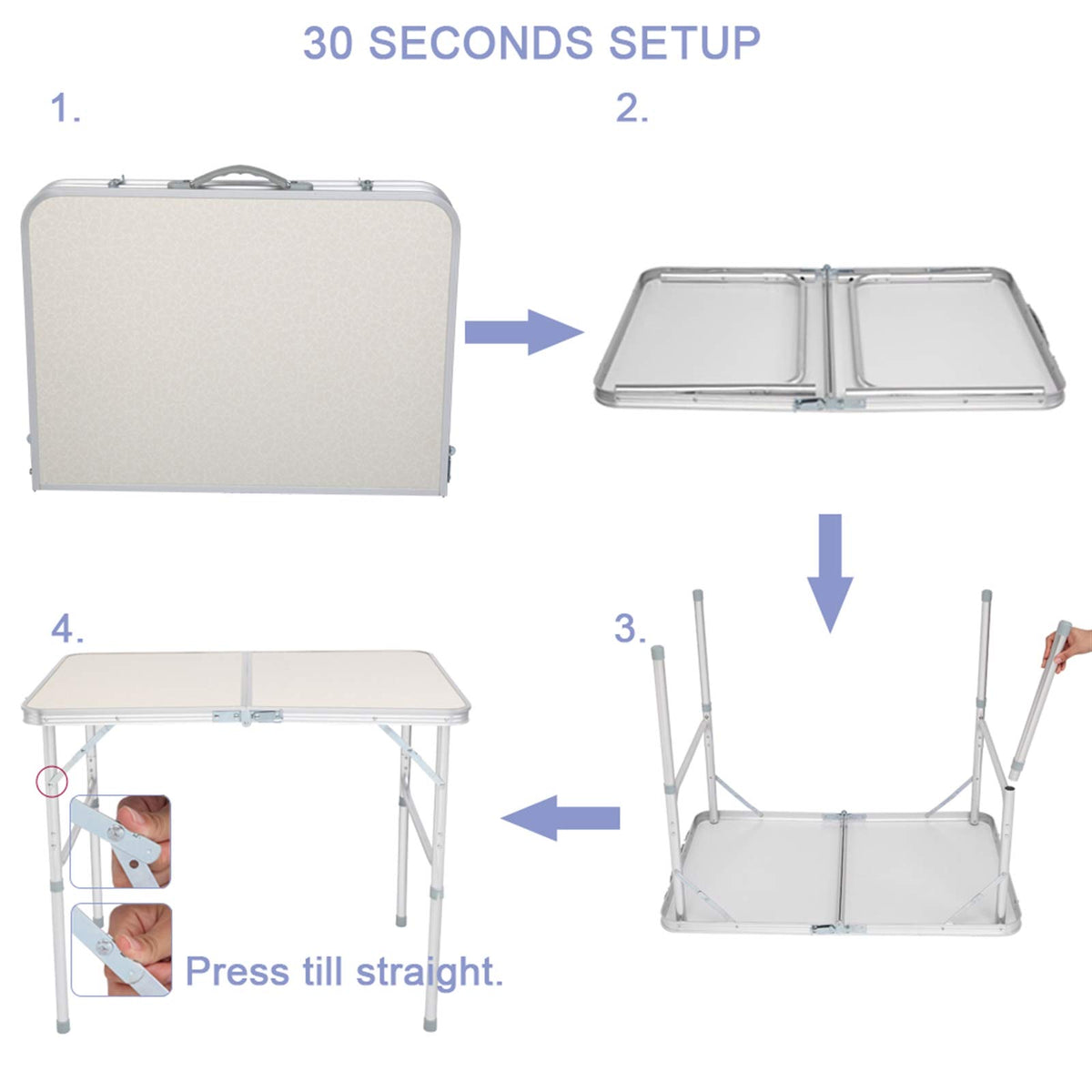 Aluminum Portable Folding Camping Table Adjustable Height Lightweight White W651