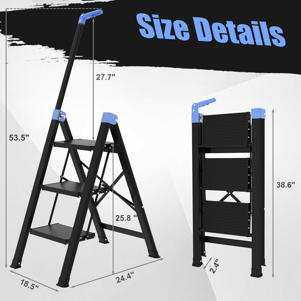 3 Step Foldable Stool with Single-Handrail Blue T70892