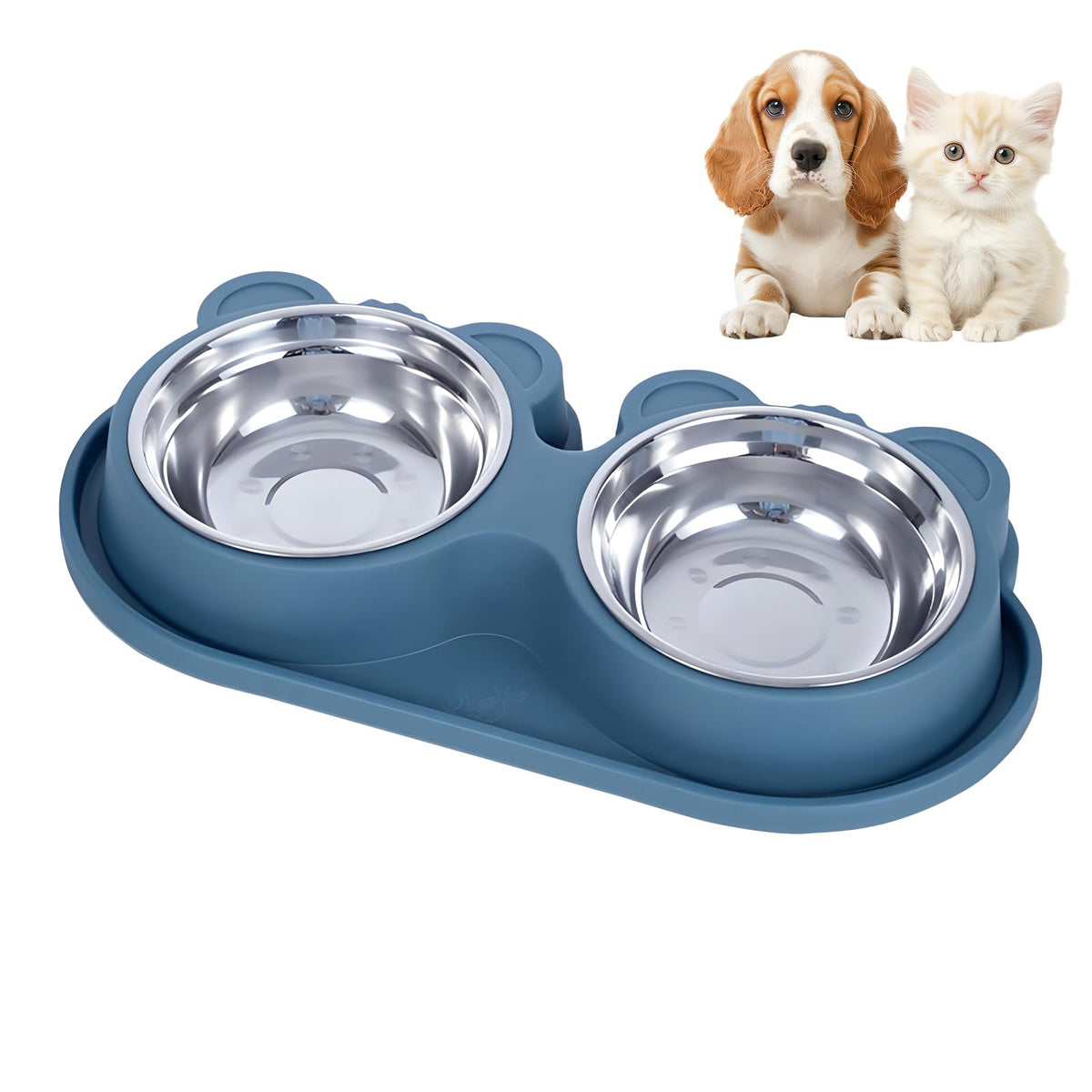 Stainless Steel Double Pet Bowls with Non-Slip Base C26945