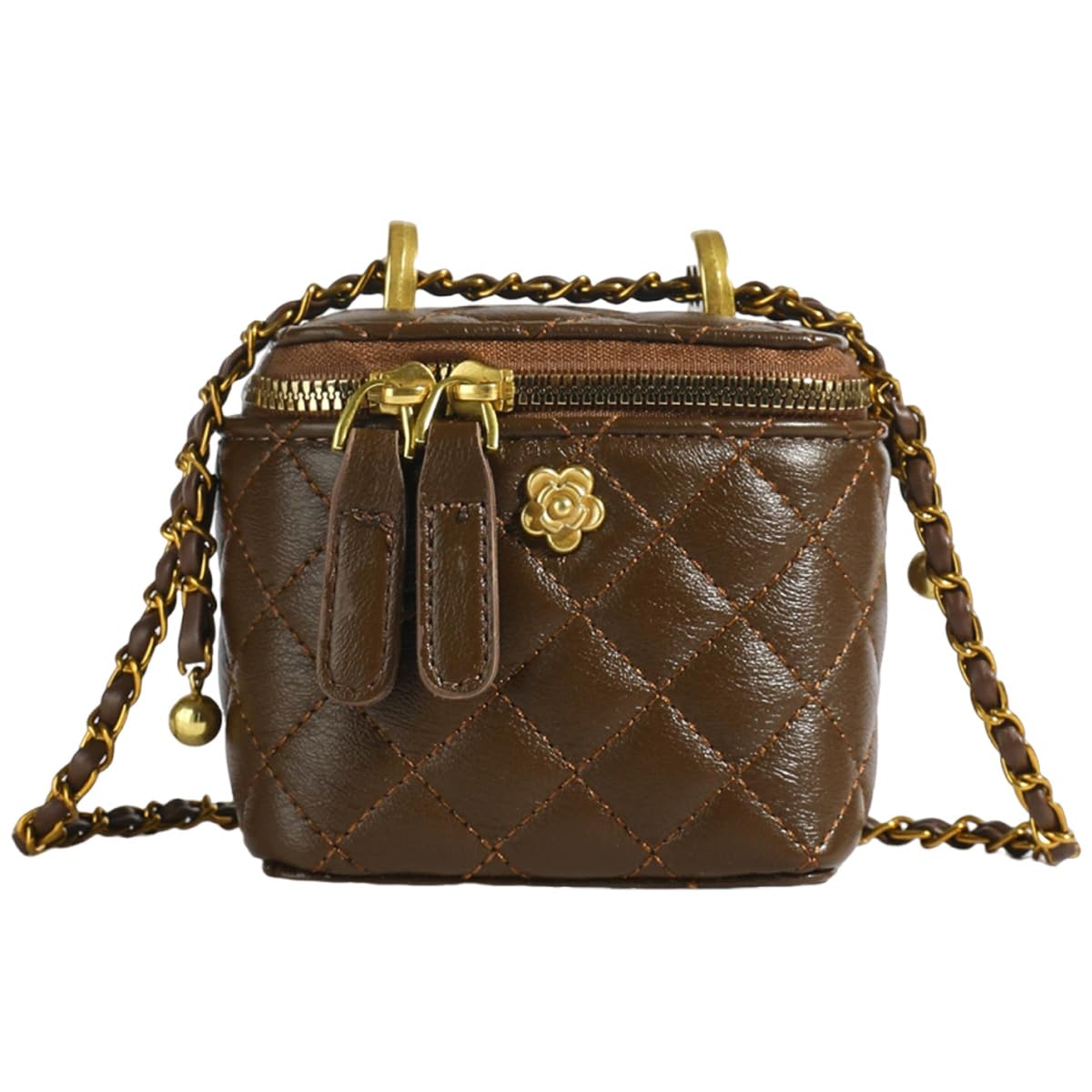 Quilted Leather Crossbody Bag with Chain Strap Y7682