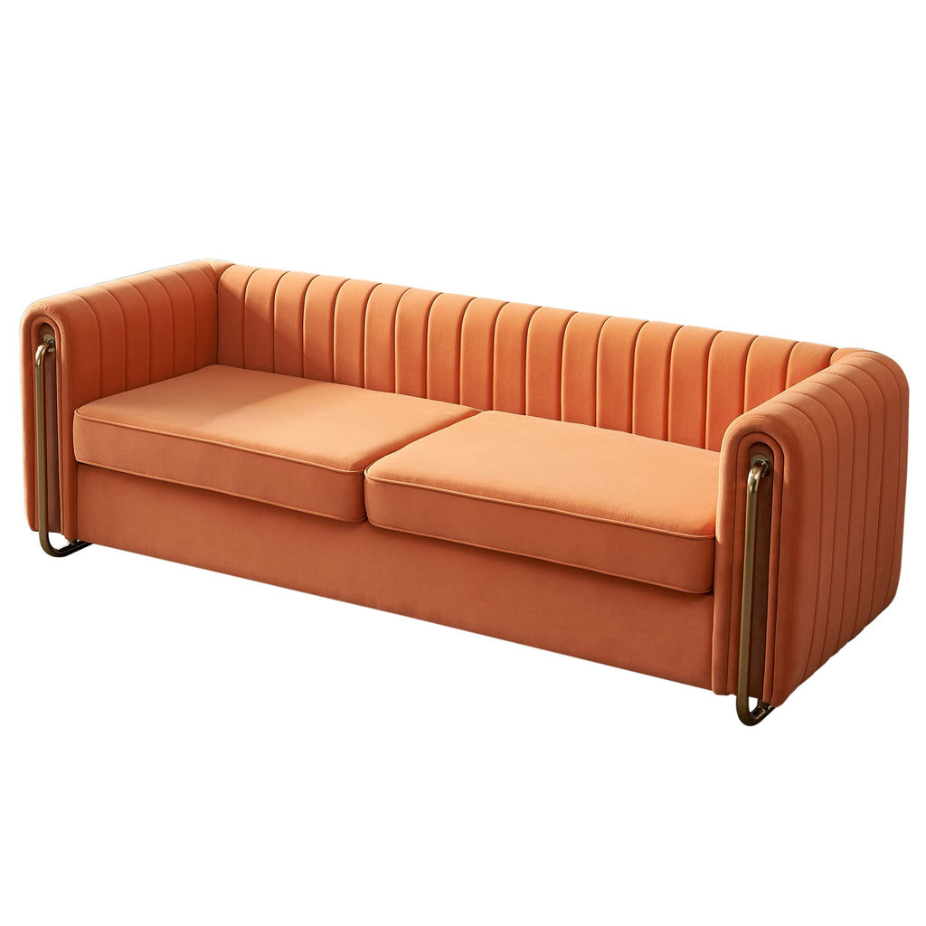 Orange Velvet 3-Seater Sofa with Gold Metal Legs X726504