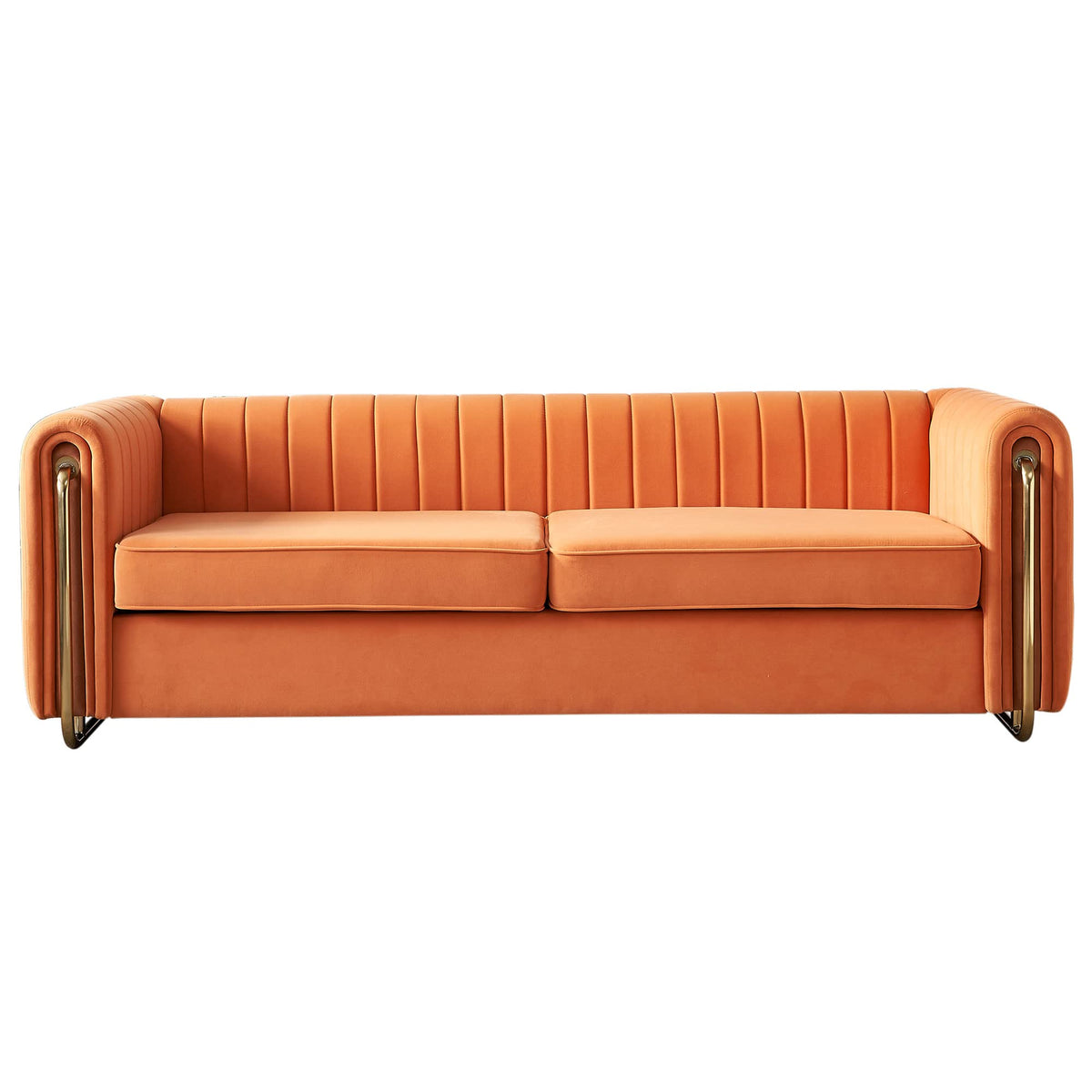 Orange Velvet 3-Seater Sofa with Gold Metal Legs X726504