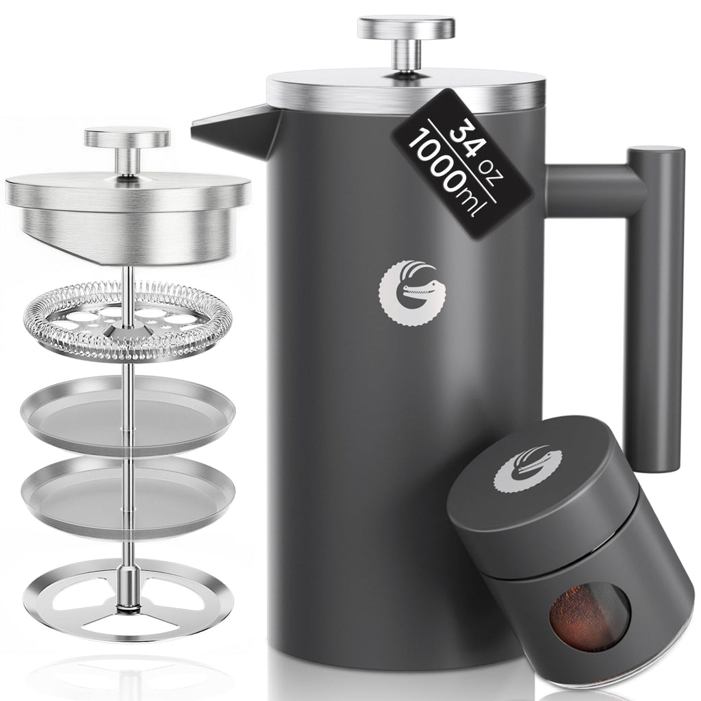 Gray 34 oz French Press Coffee Maker M5236