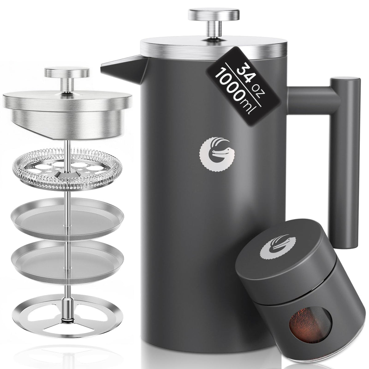 Gray 34 oz French Press Coffee Maker M5236