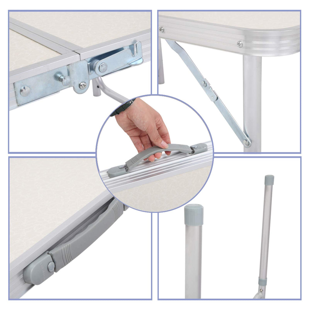 Aluminum Portable Folding Camping Table Adjustable Height Lightweight White W651