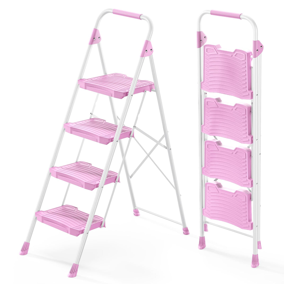 4 Step Pink Foldable Step Stool with Handrail L537