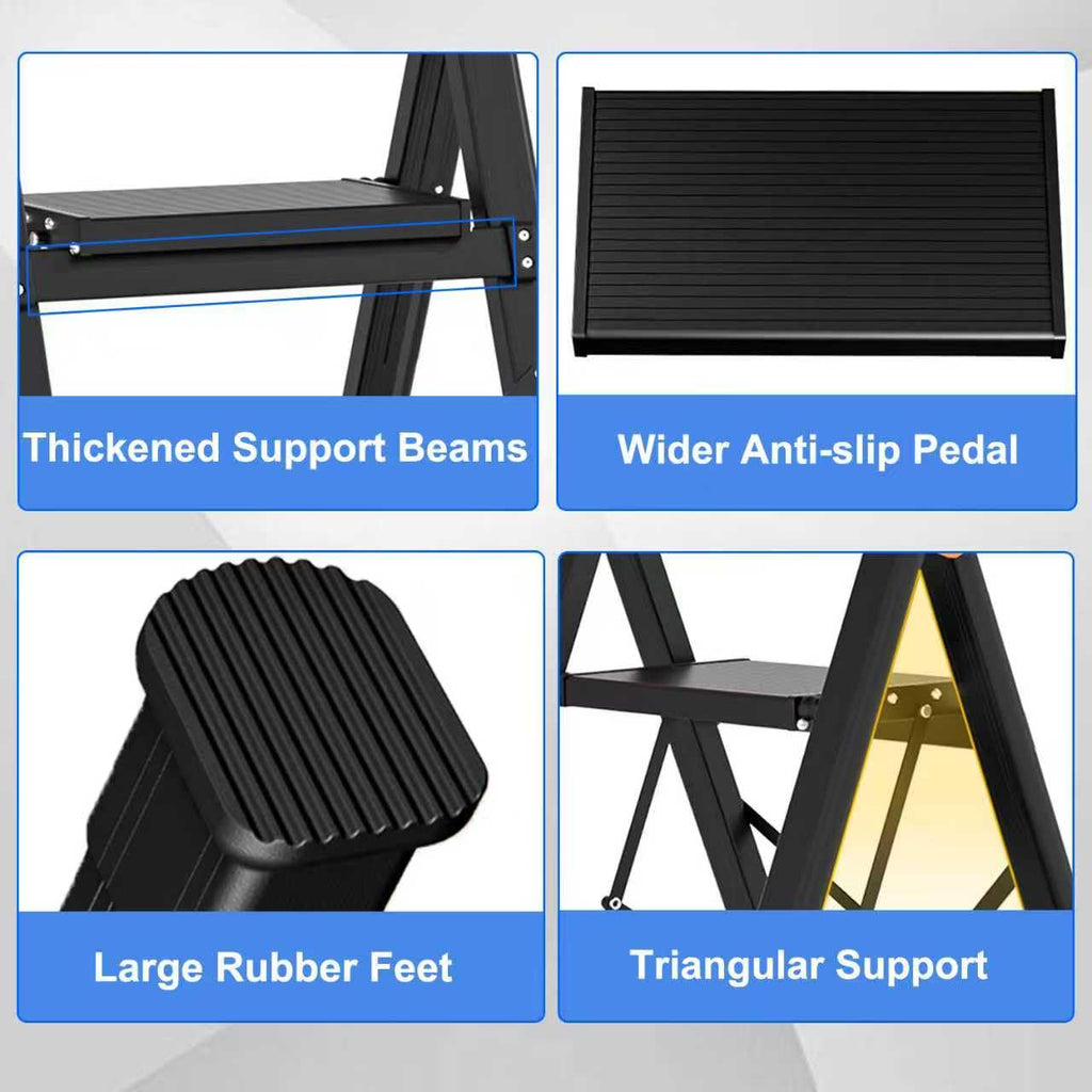 3 Step Foldable Stool with Single-Handrail Blue T70892