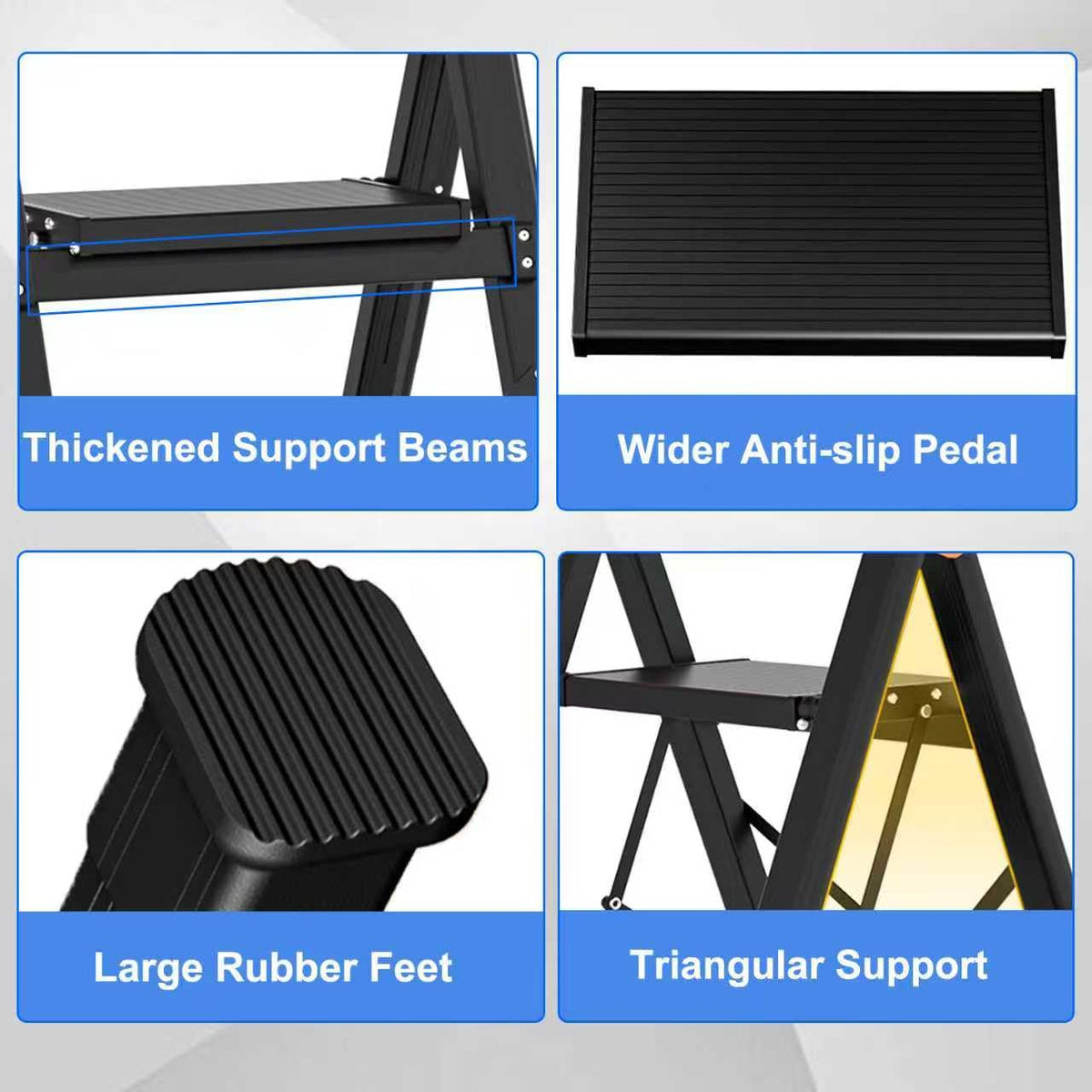 3 Step Foldable Stool with Single-Handrail Blue T70892