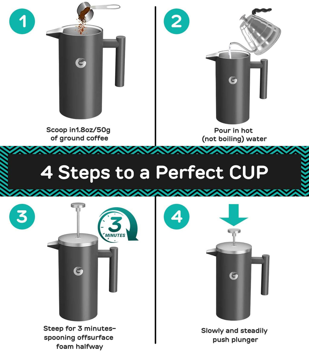 Gray 34 oz French Press Coffee Maker M5236