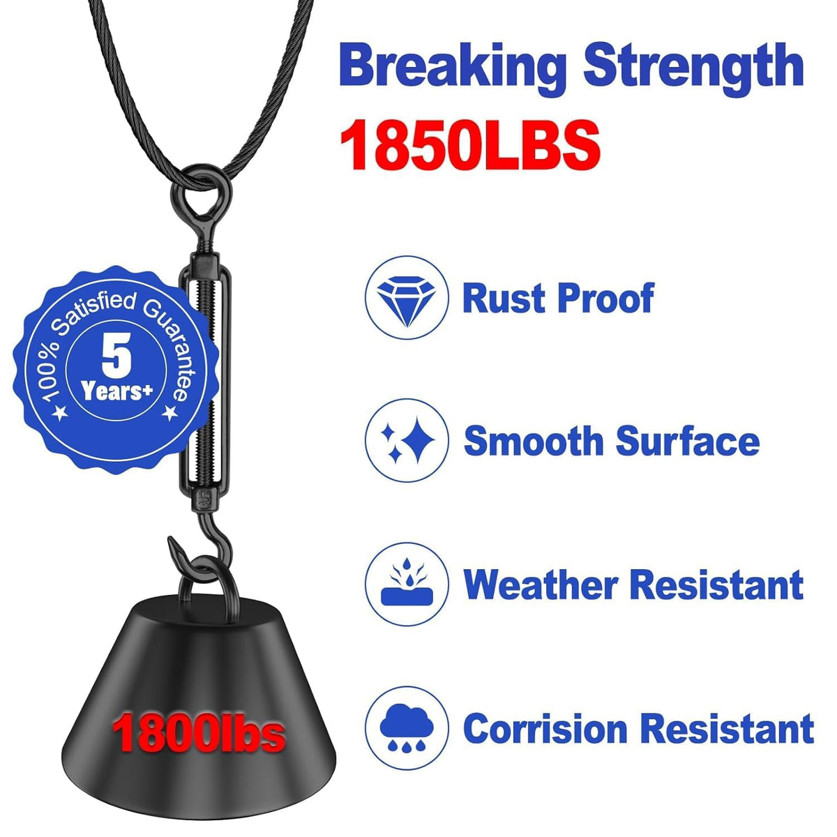 1000FT 1/8" Black T316 Stainless Steel Cable U905