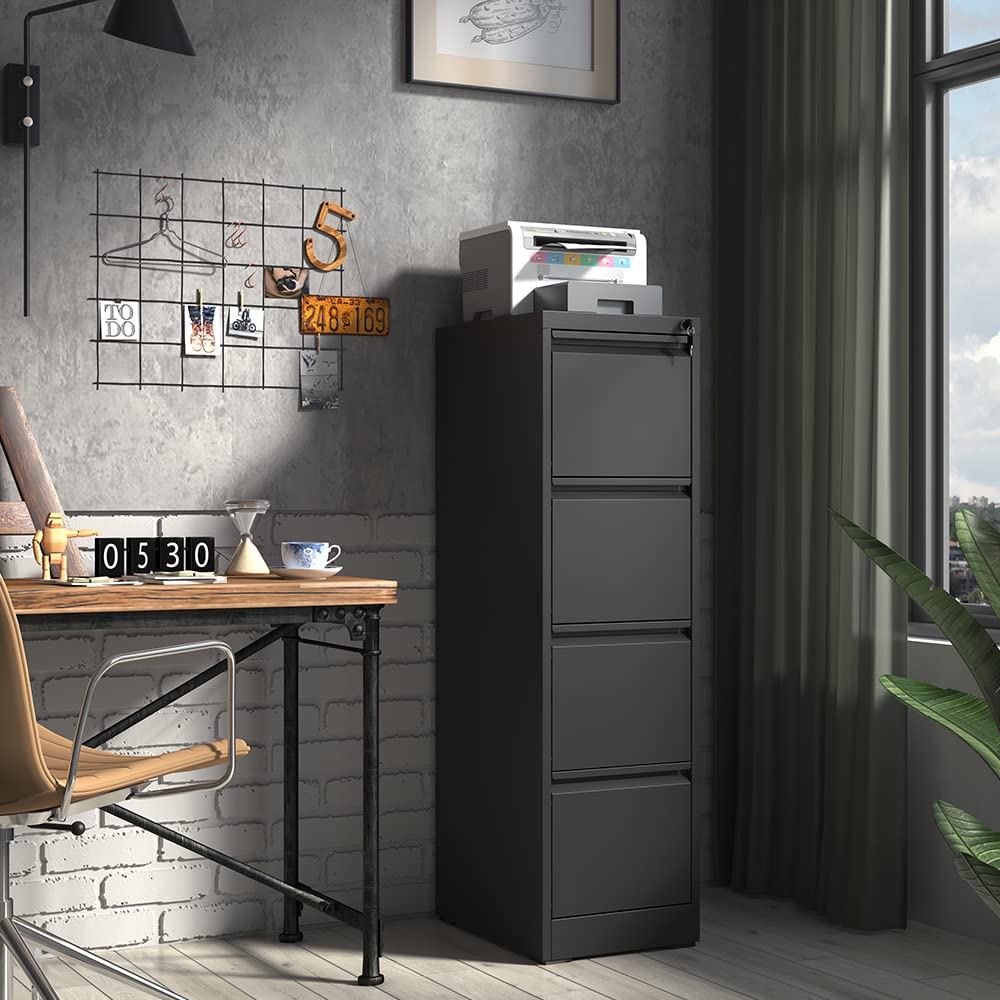 4 Drawer Black Metal File Cabinet with Lock S156457