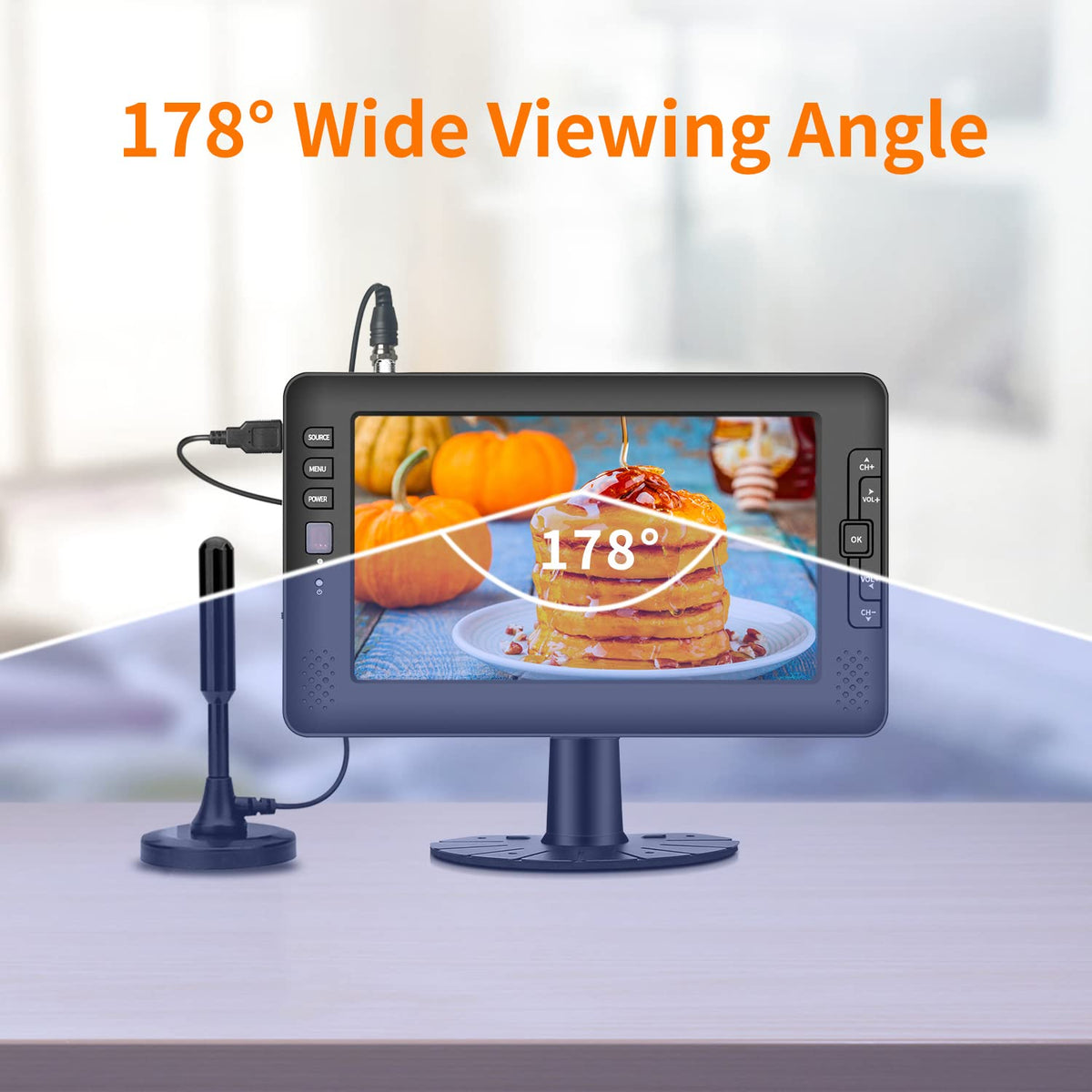 9" IPS Screen Portable TV with ATSC Tuner and Rechargeable Battery T463393