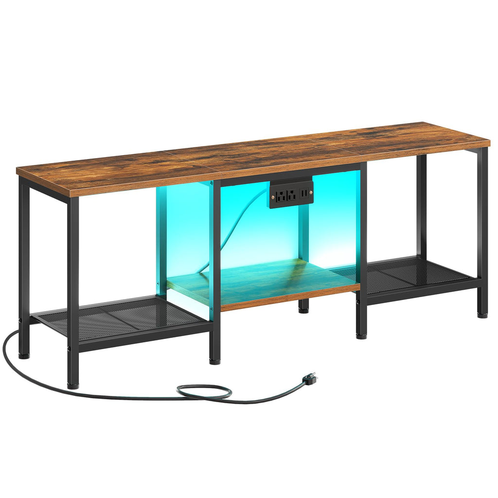Rustic Brown and Black TV Stand with Charging Station O901627