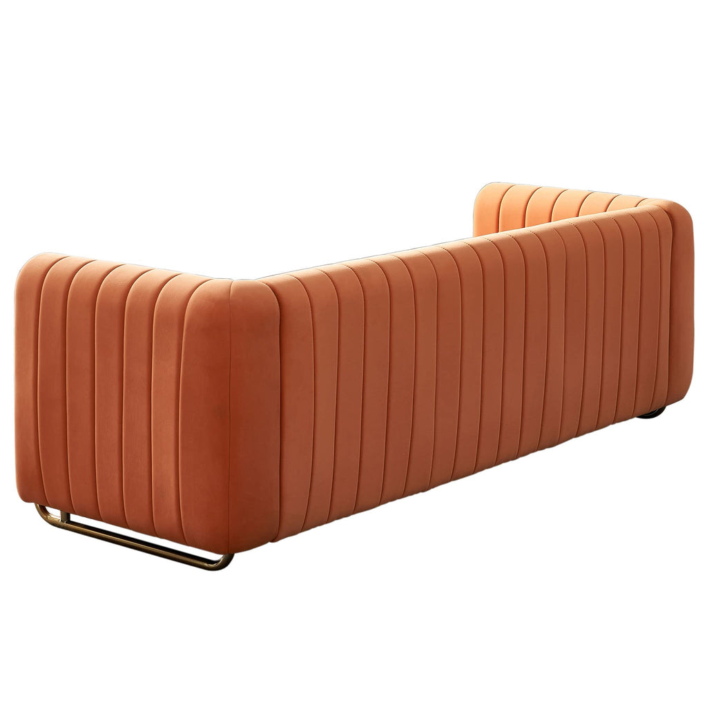Orange Velvet 3-Seater Sofa with Gold Metal Legs X726504