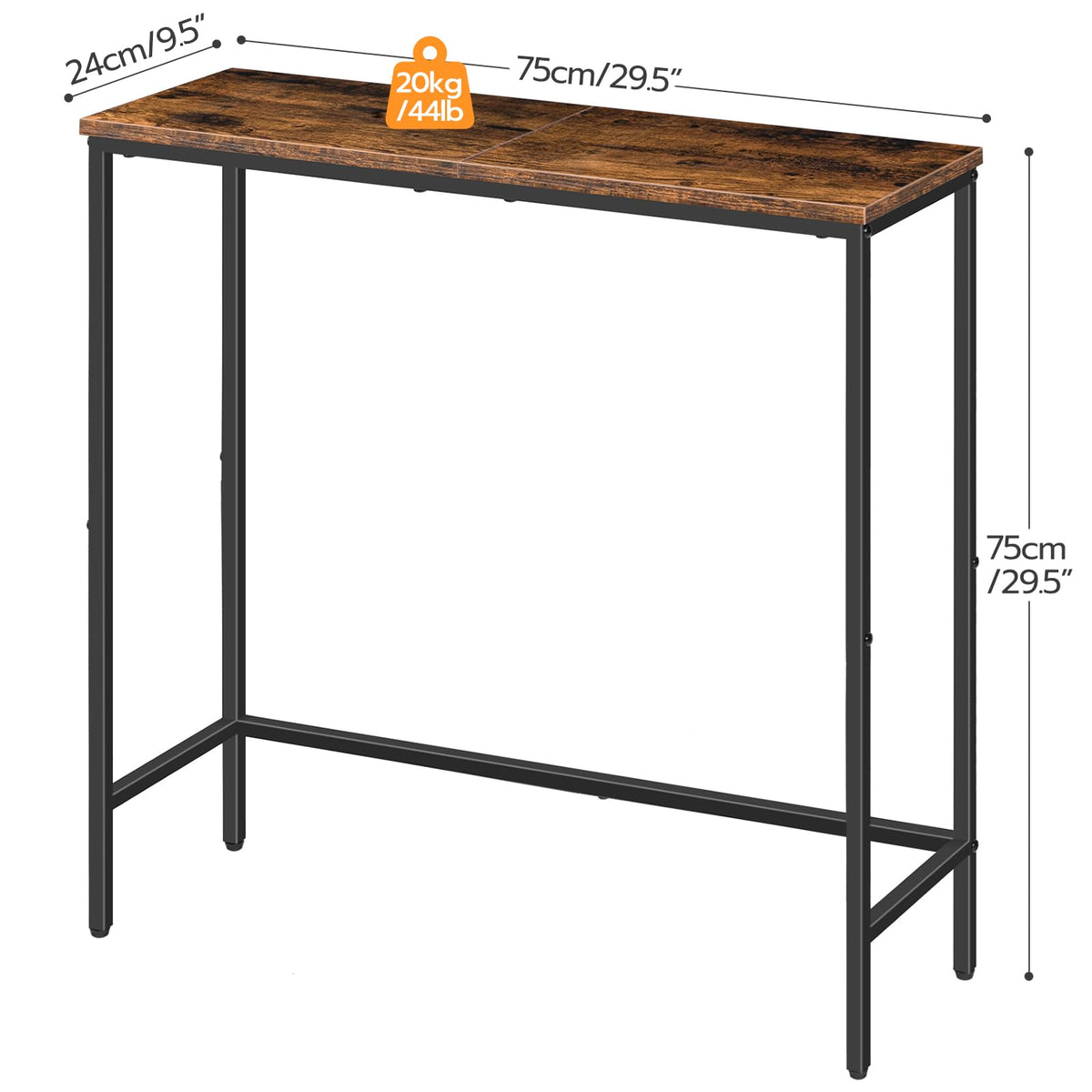 Narrow Console Table, Rustic Brown and Black U291636