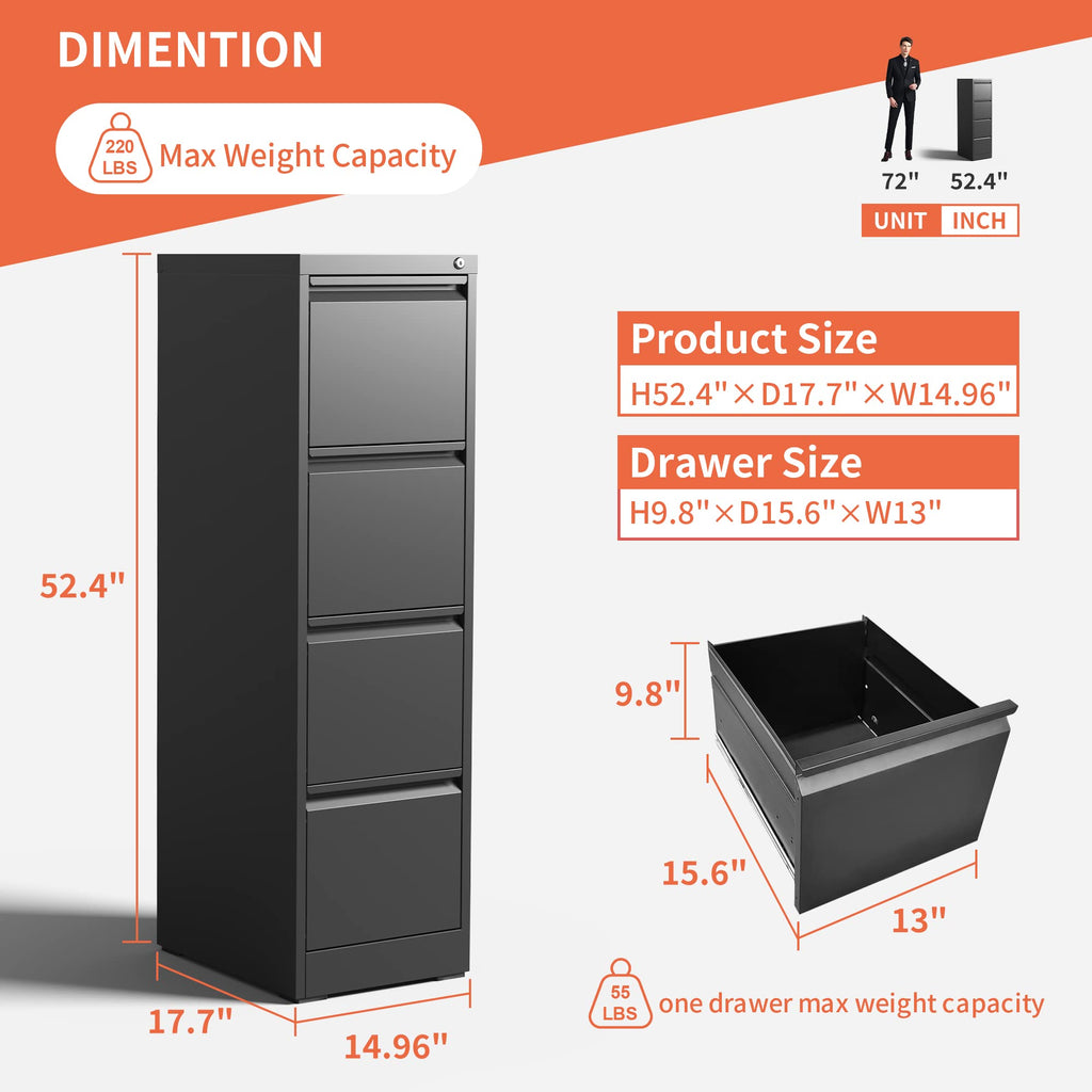 4 Drawer Black Metal File Cabinet with Lock S156457