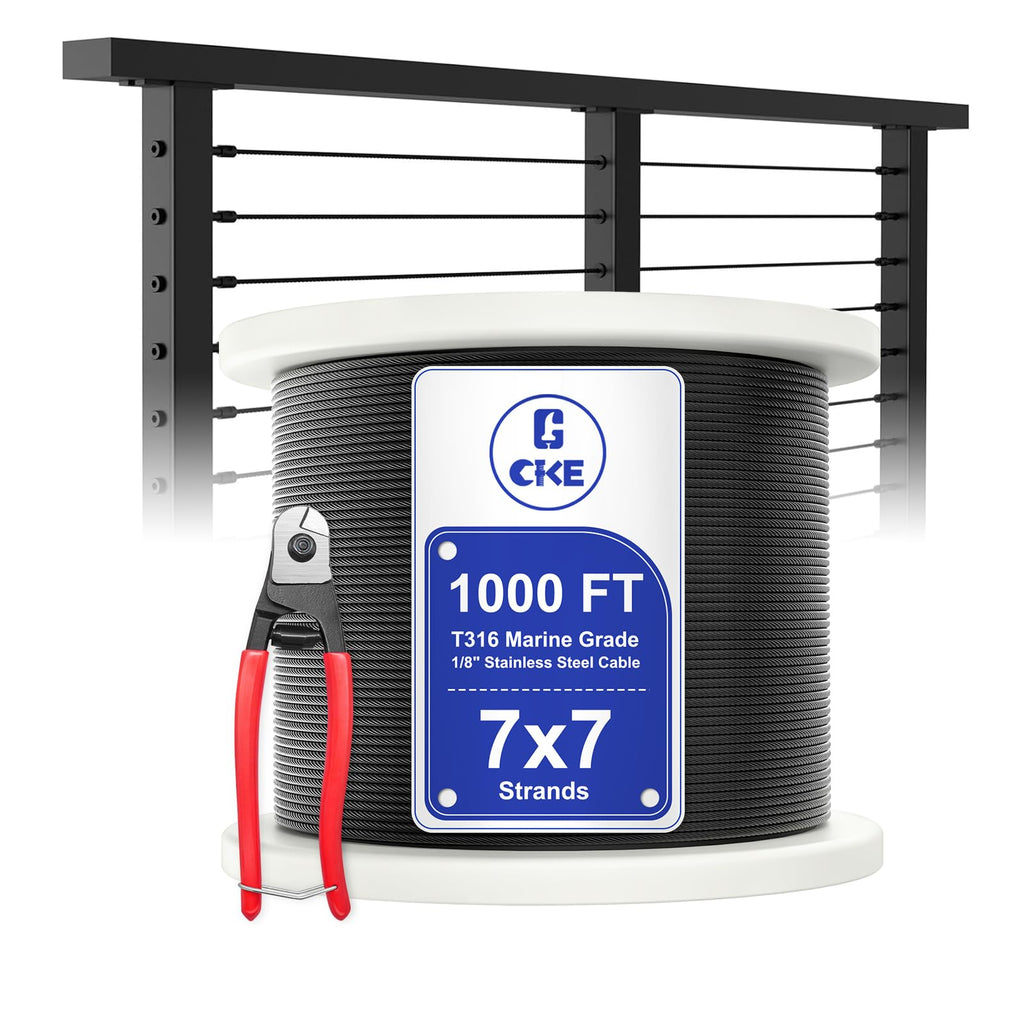 1000FT 1/8" Black T316 Stainless Steel Cable U905