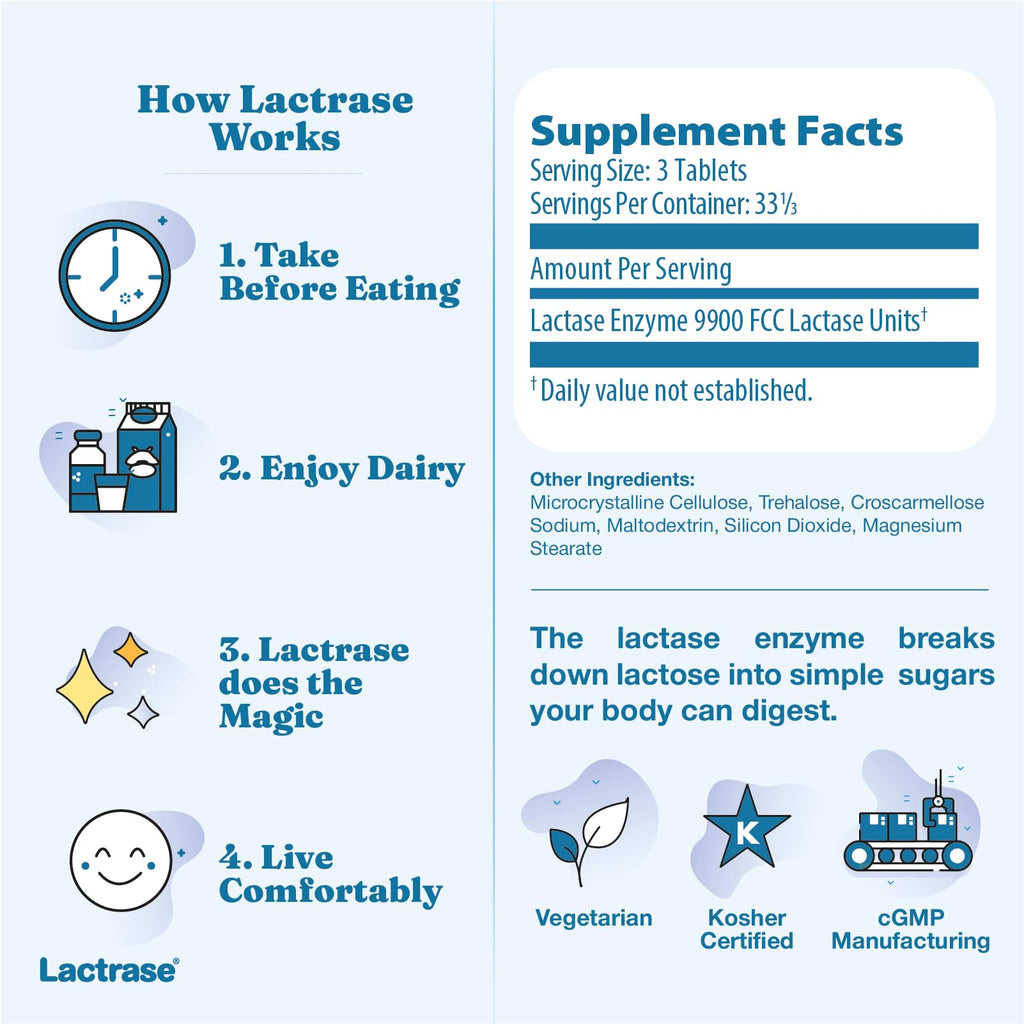 Lactrase Tablet Dispenser 3,300 FCC Lactase Units 100 Pills K856439