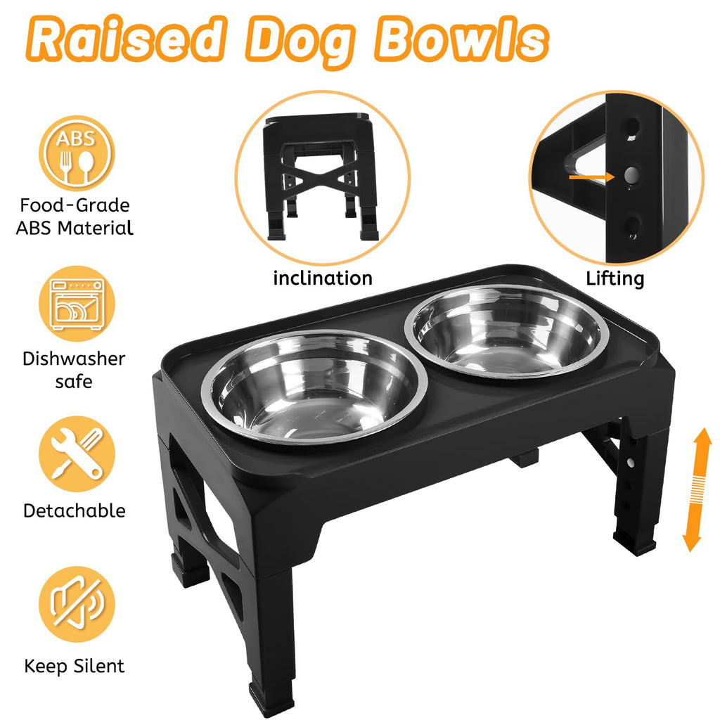 Elevated Dog Bowls with 2 Stainless Steel Bowls Non-Slip Adjusts to 3 Heights F55651
