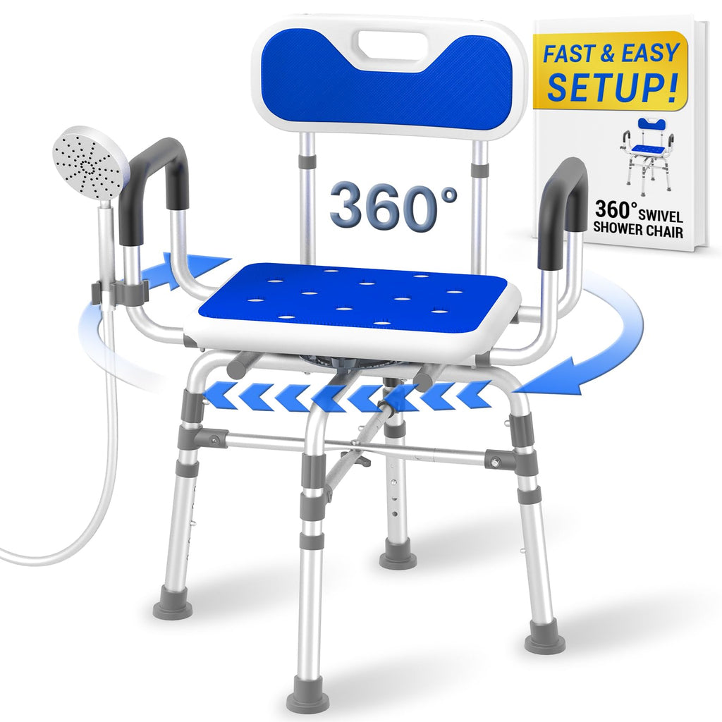 550 lbs Capacity Swivel Shower Chair with Back and Arms L412