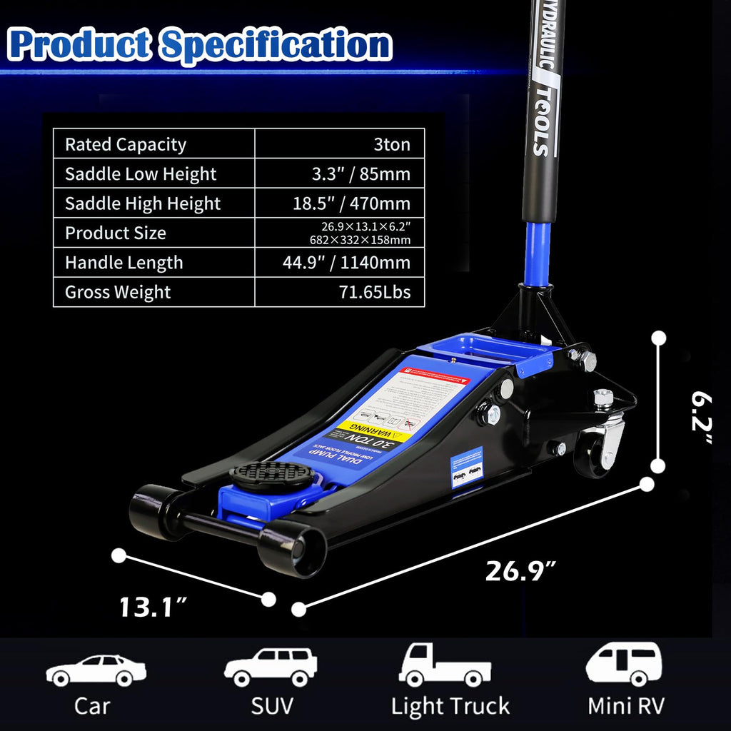 3 Ton Low Profile Hydraulic Steel Floor Jack C95153