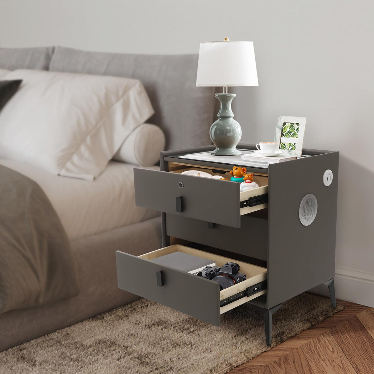 Solid Wood Nightstand with 3 Drawers F1073