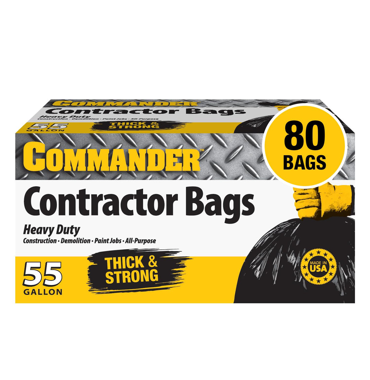 55 Gallon Heavy Duty Contractor Bags with Flap Ties, Pack of 80 G155