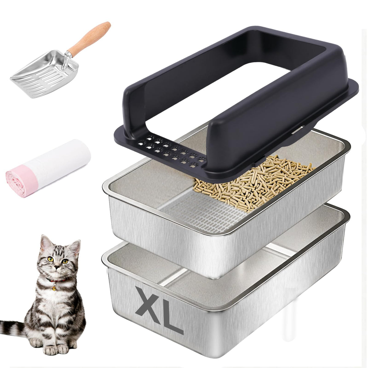 Stainless Steel Sifting Litter Box with Lid H986