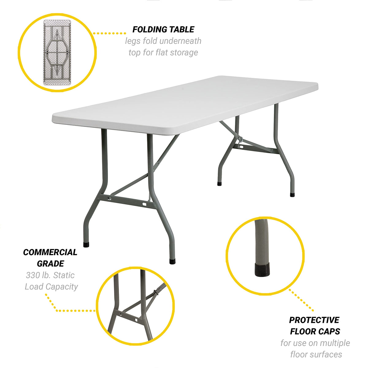 6-Foot Heavy Duty Plastic Folding Table with Carrying Handles Y604636
