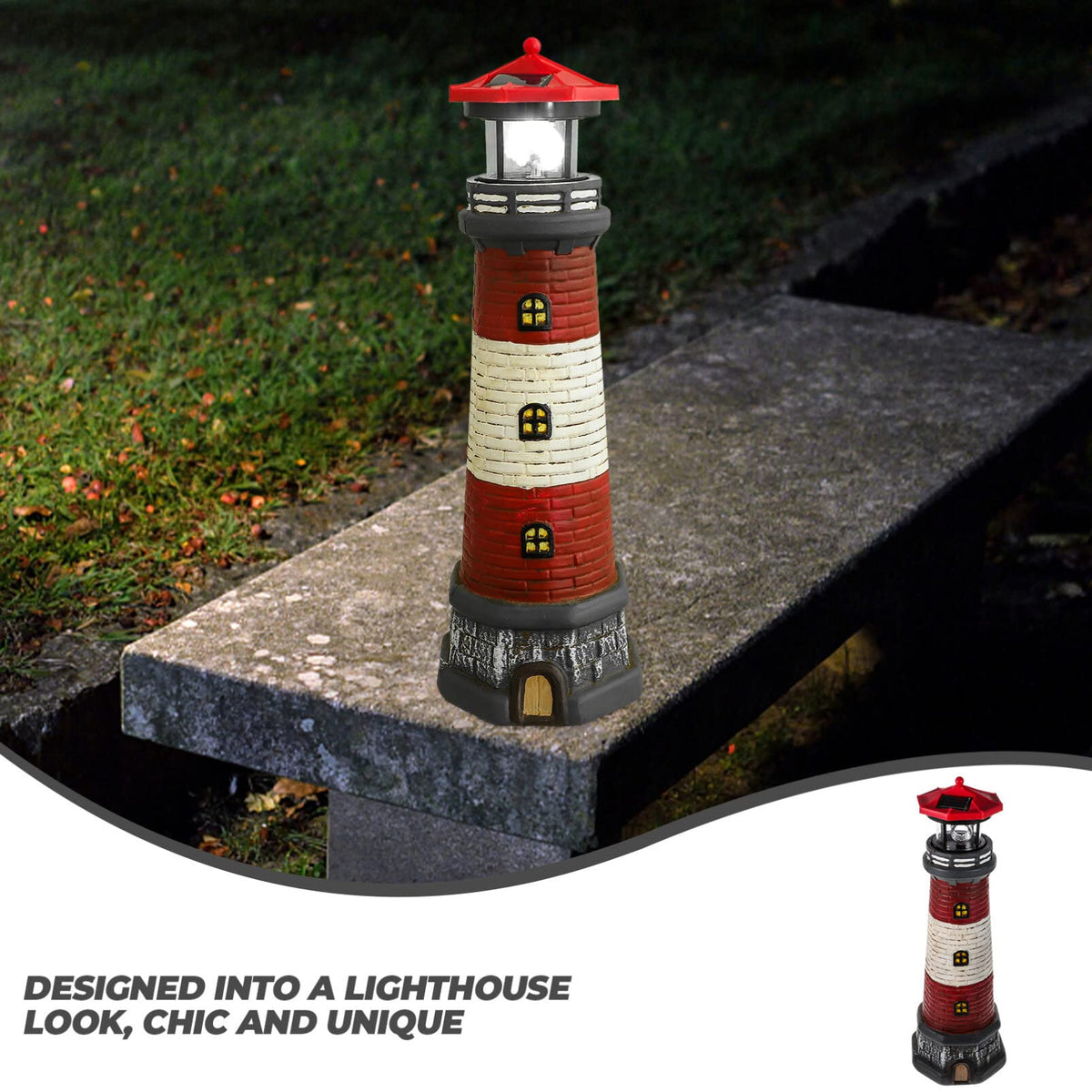 Solar Rotating Lighthouse Outdoor Lantern Resin Street Light K72438
