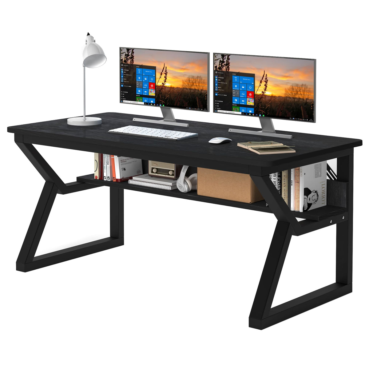 47 inch Black Computer Desk with Storage Shelf K140