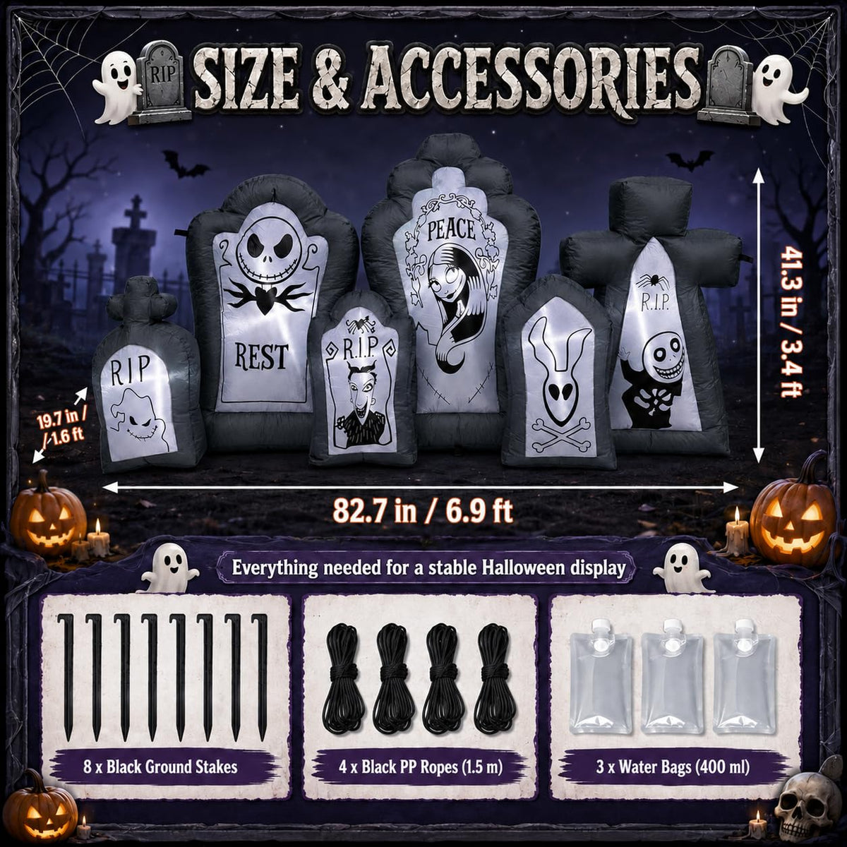 6.9FT Inflatable Tombstone Set with Built-in LED Lights D667
