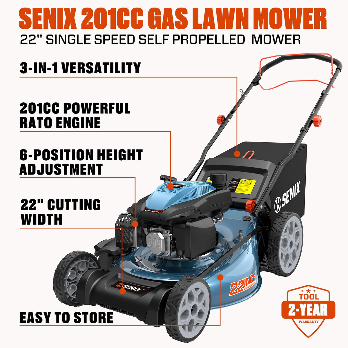 22" 3-in-1 Self Propelled Gas Lawn Mower X3613