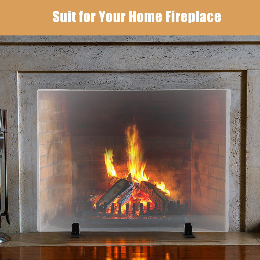 36 Inch Tempered Glass Fireplace Screen with Metal Black Base L73482