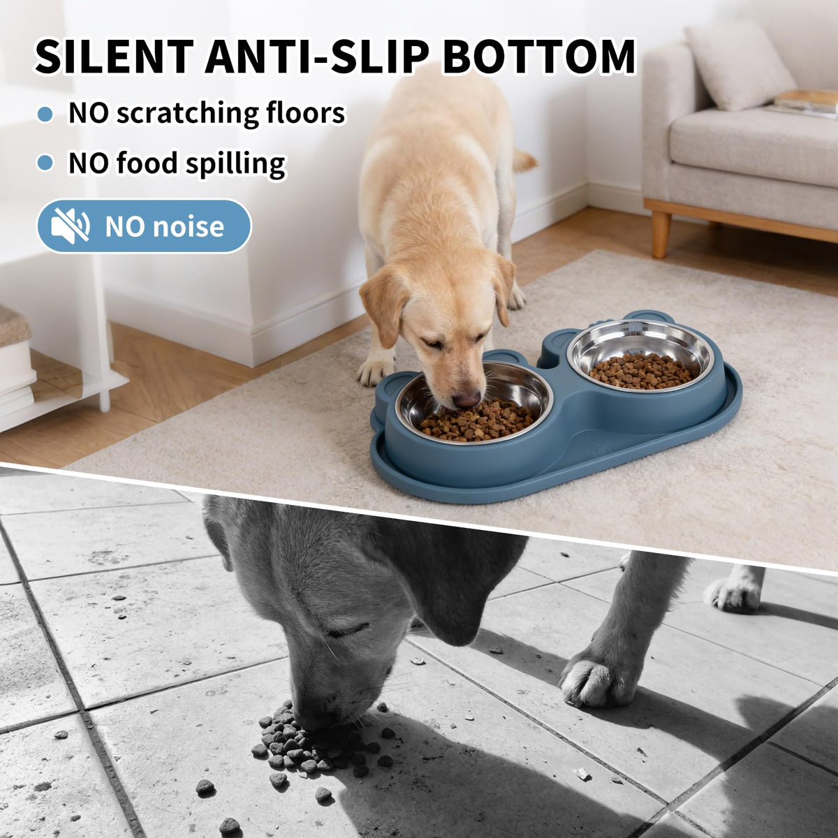 Stainless Steel Double Pet Bowls with Non-Slip Base C26945