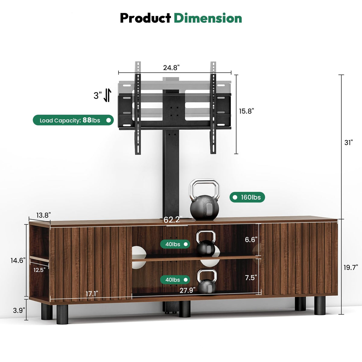 Walnut TV Stand with Mount for 65-75 Inch TV Q789582